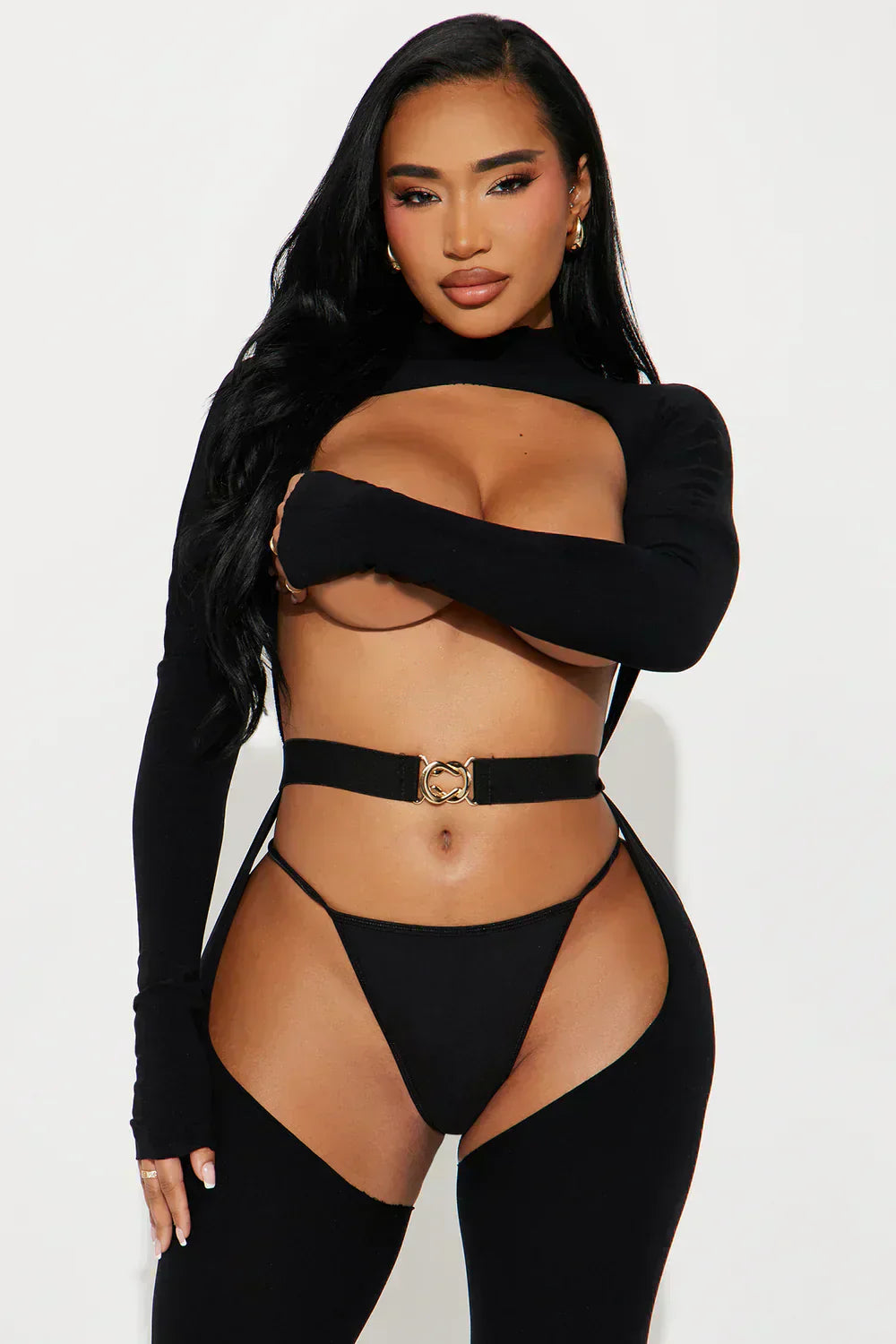 Wild & Beautiful Open Cup Bodystocking – Black