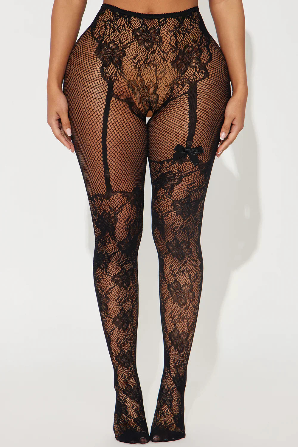 Parisian Nights Lace Garter Crotchless Tights