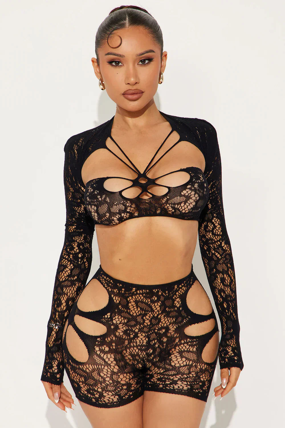 Night Moves Two-Piece Bodystocking Set – Black