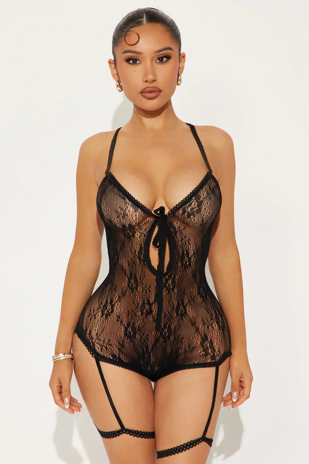 Midnight Temptation Garter Bodystocking – Black