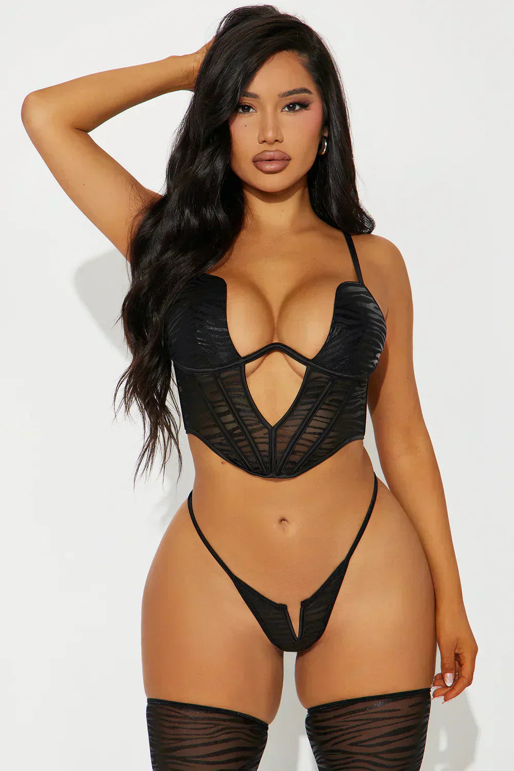 Kasey Mesh Bustier 3-Piece Set – Black