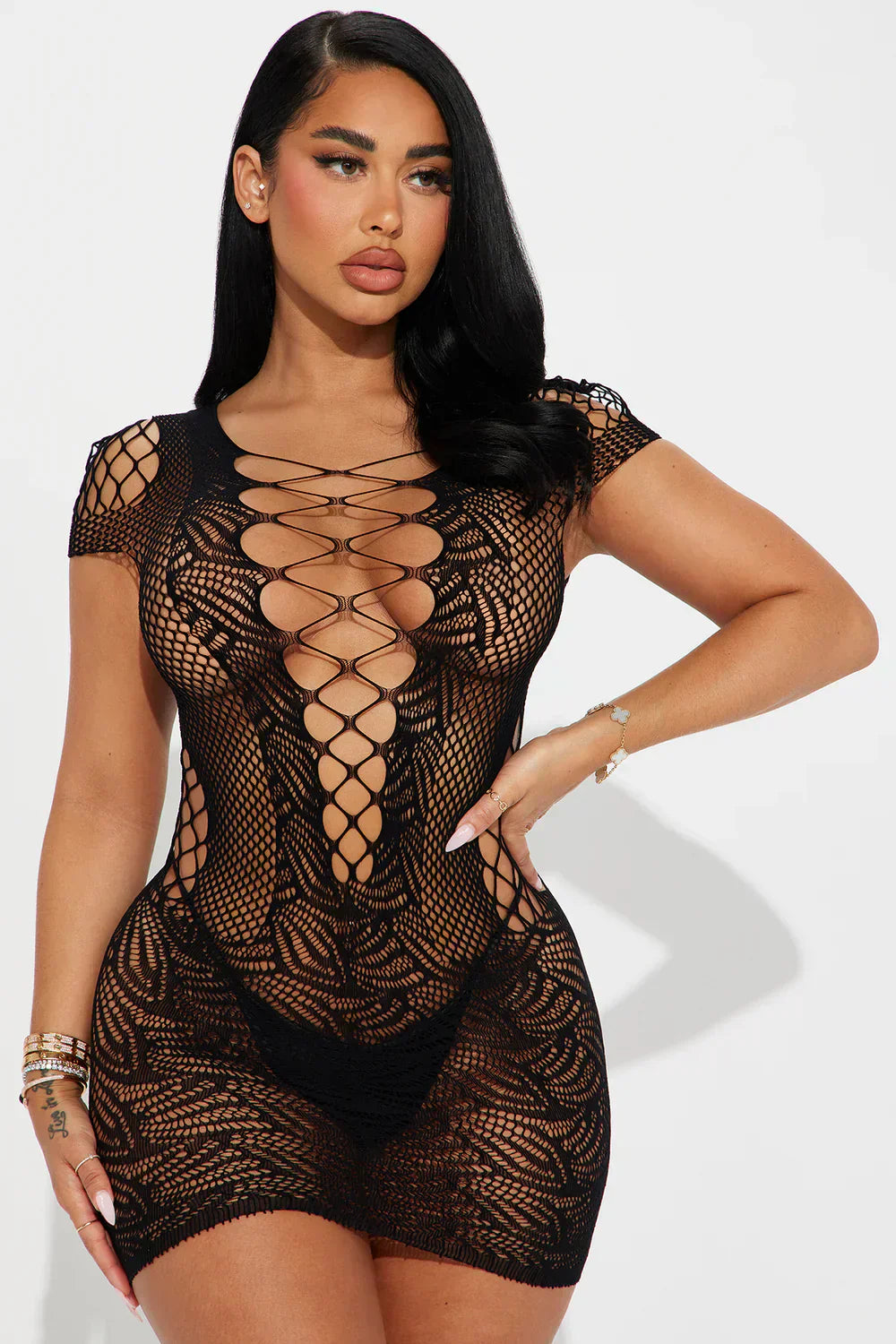 Heartstruck Strappy Dress Bodystocking – Black