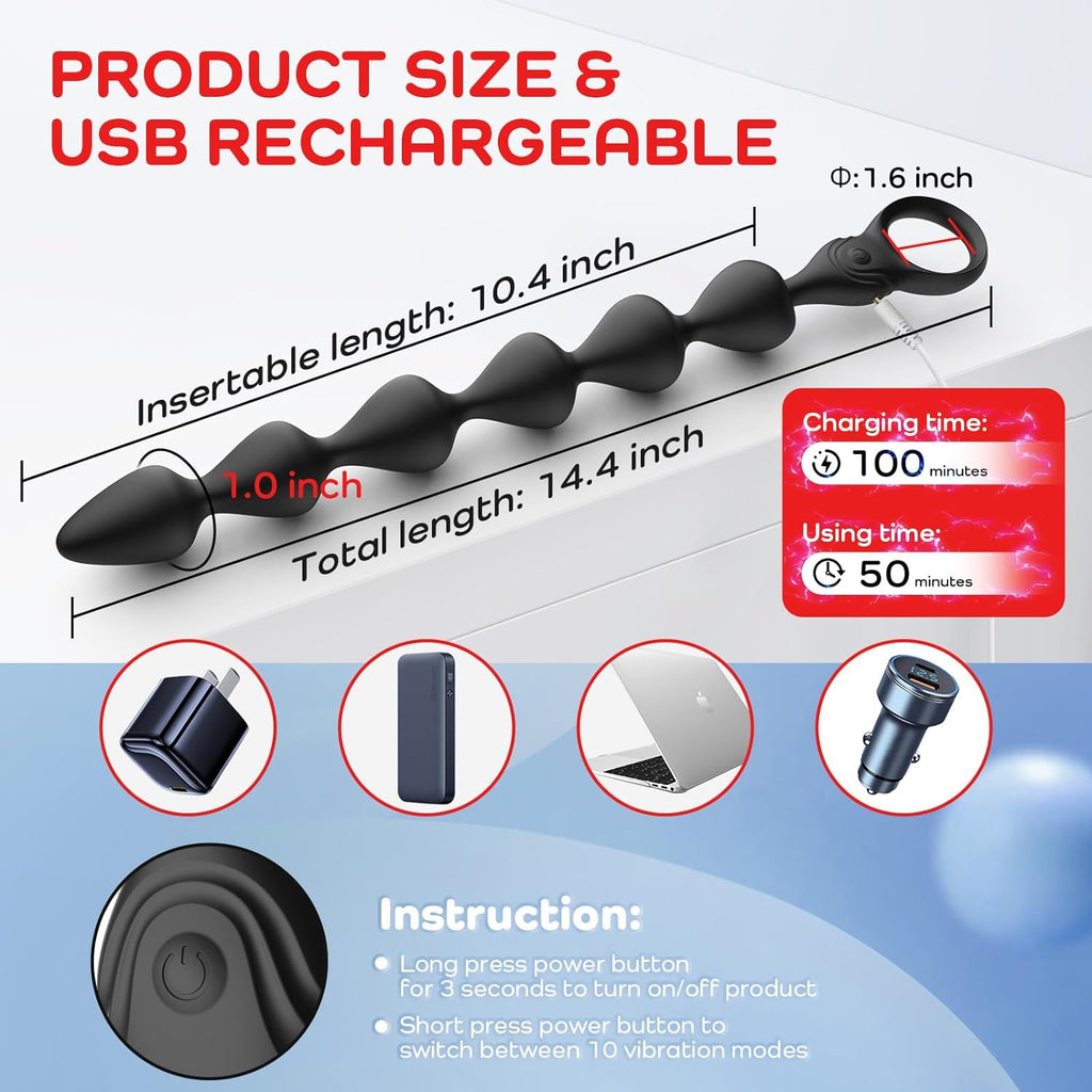 Ultra-Soft Vibrating Anal Beads – 14.4" Flexible Prostate & Pleasure Massager