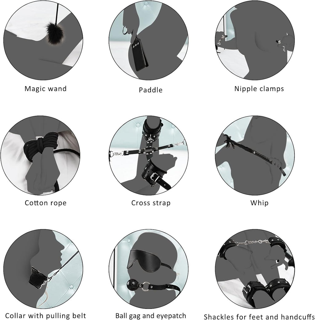 BDSM Bondage Set 11-Piece – Premium Leather Restraint Kit for Couples