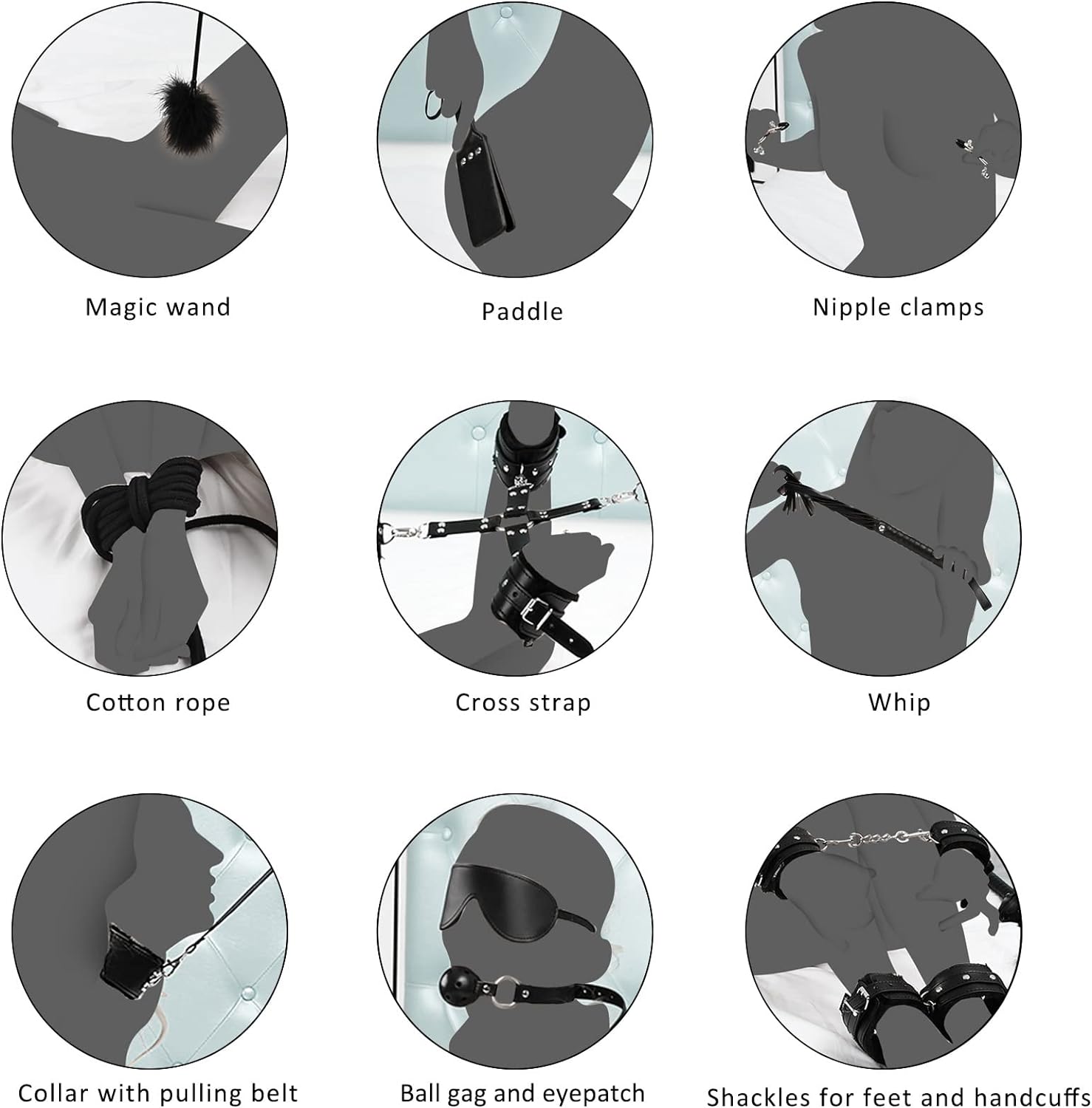 BDSM Bondage Set 11-Piece – Premium Leather Restraint Kit for Couples