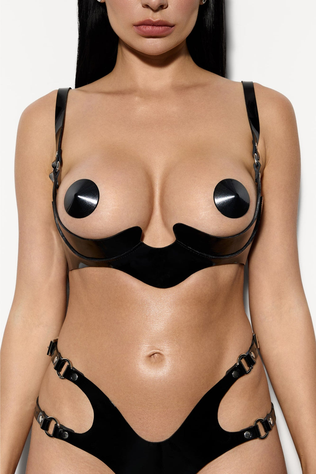 Sakura Lacqué – Glossy Leather Lingerie Set