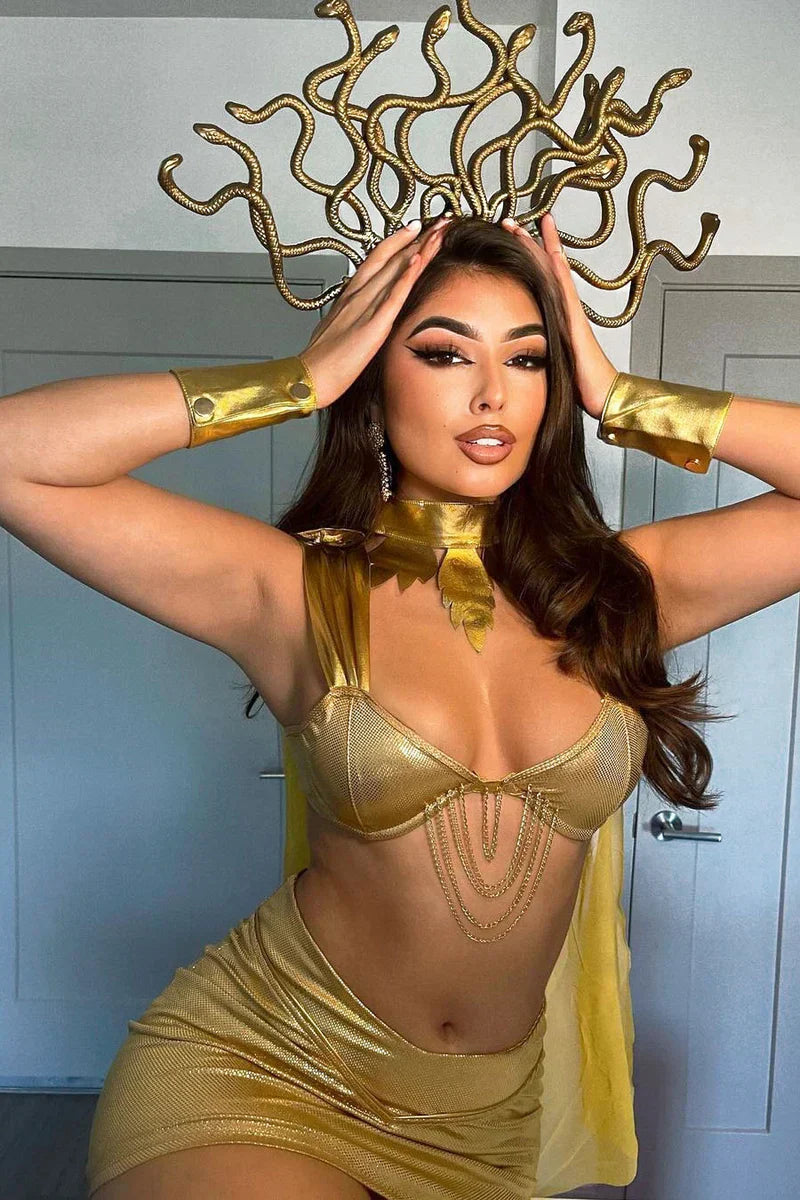 Gilded Gorgon 5-Piece Medusa Costume Set – Gold