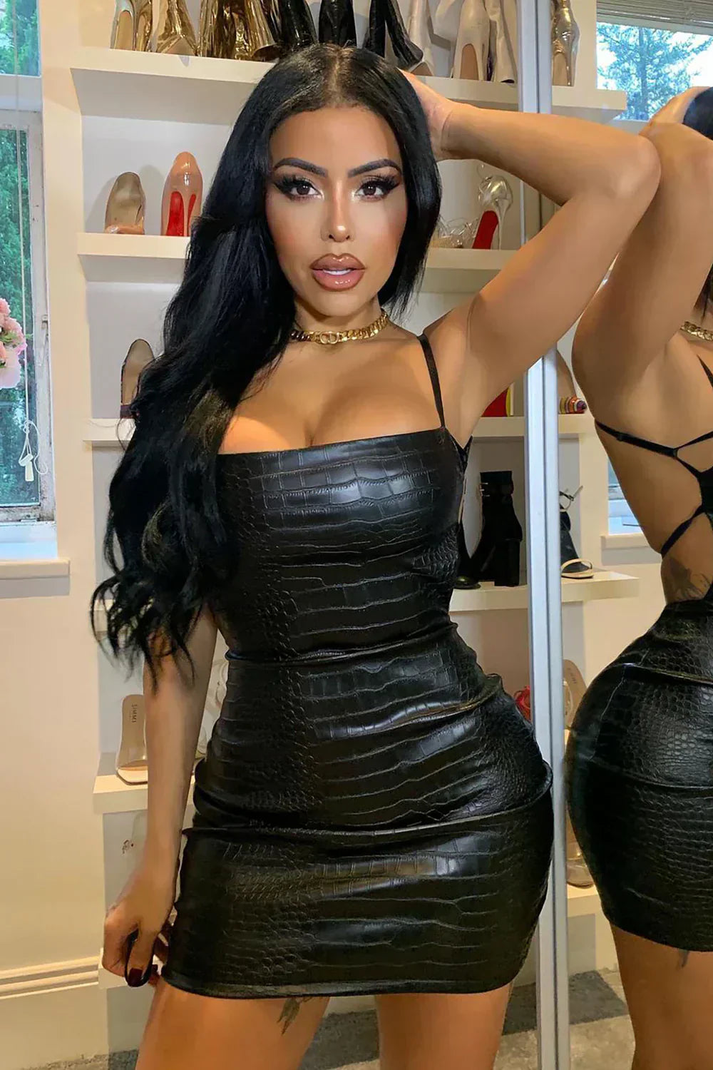 True Icon Faux Leather Mini Dress